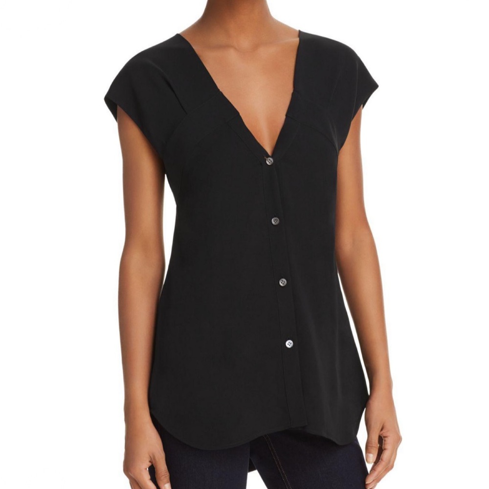 Theory Button Down Top.Black Size Petite 100% Silk